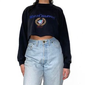 VINTAGE WORLD CHAMPION BLUE JAYS CROPPED SWEATER